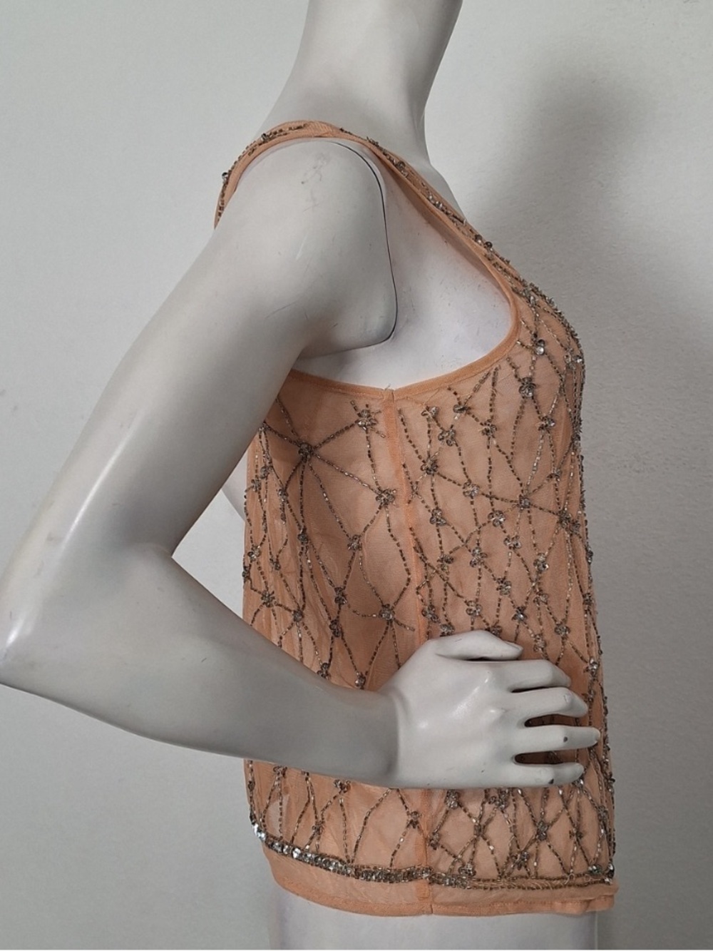 Topshop Peach & Silver Beaded Fairycore Romantic V-Neck Pullover Blouse Size 4 - Picture 4 of 11